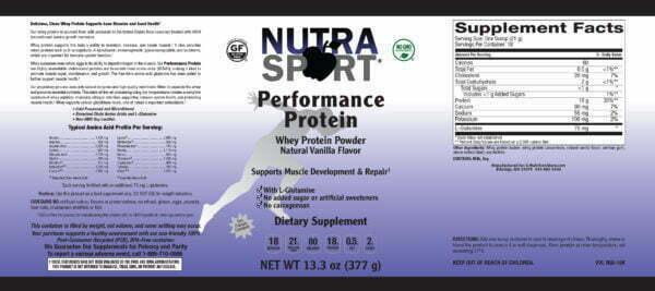 NutraSportRx Performance Vanilla Whey Protein Powder 13.3 Label