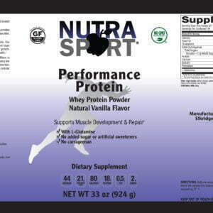 NutraSportRx Performance Vanilla Whey Protein Powder 33 Label