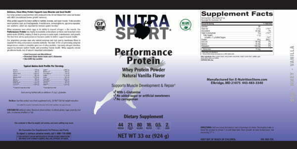 NutraSportRx Performance Vanilla Whey Protein Powder 33 Label